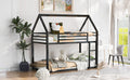 Twin Over Twin House Bunk Bed With Built In Ladder,Black Twin Black Metal