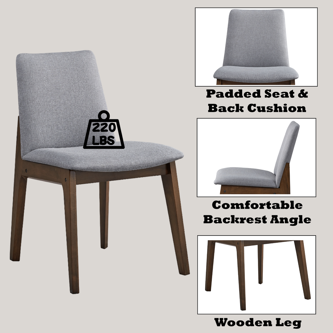Kaela Light Gray Fabric & Walnut Finish Side Chair Set Of 2 Light Gray Synthetic Wood