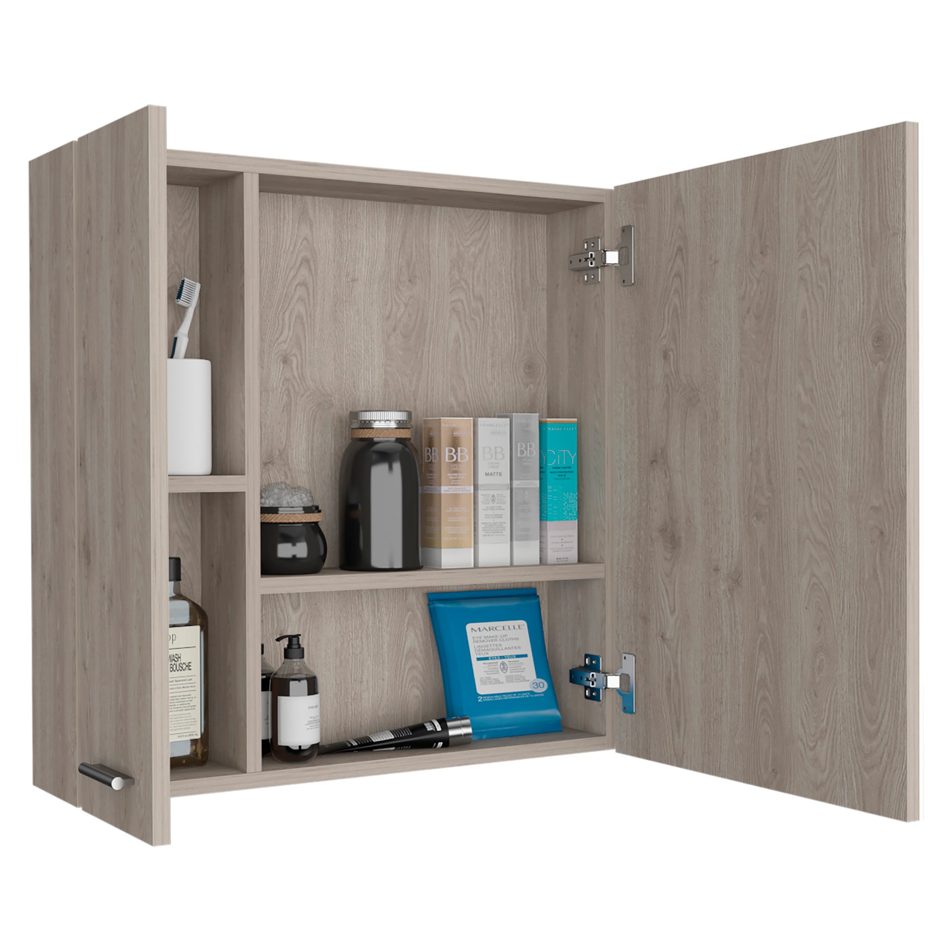 Medicine Double Door Cabinet 23" H,Four Interior Shelves, Light Gray Gray Particle Board Particle Board