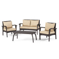 Honolulu 4Pc Pe Wicker Set Kd Brown Tan Pe Rattan Iron Waterproof Fabric