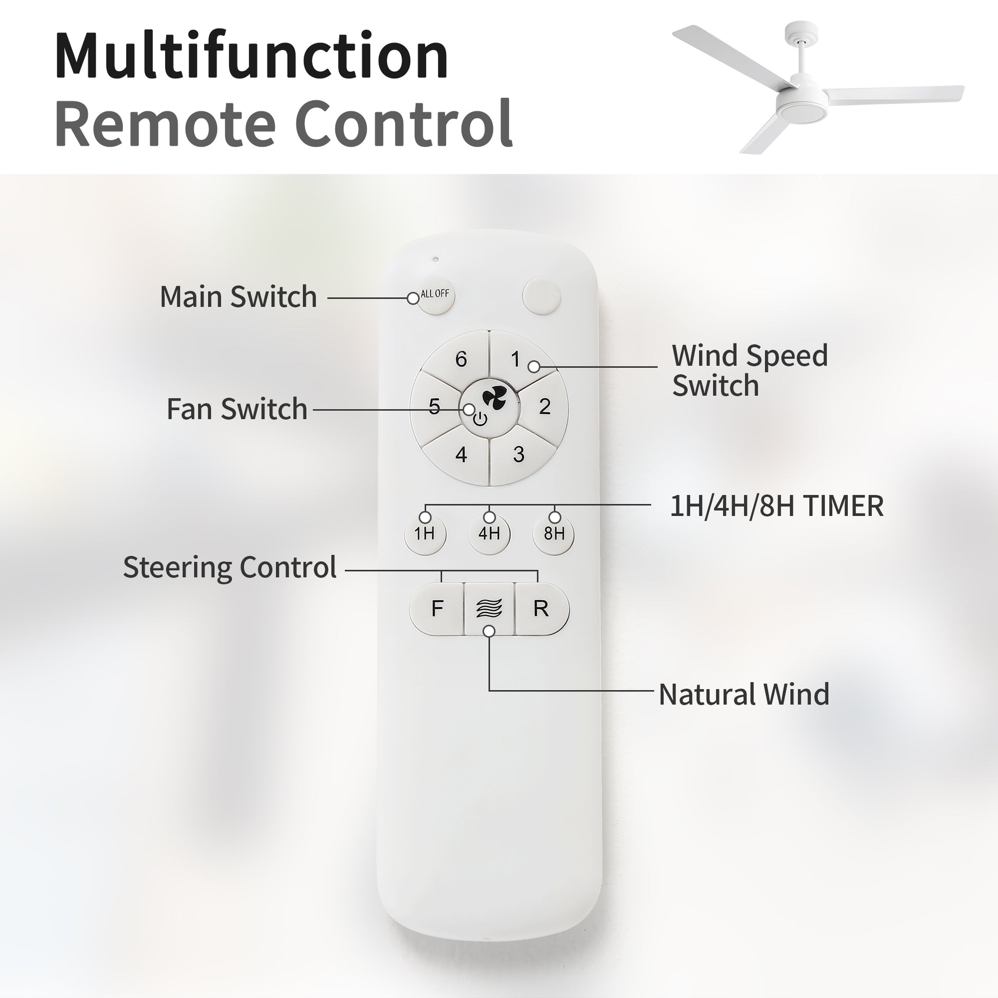 52" Ceiling Fan Without Light, 3 Abs Blades Farmhouse Ceiling Fan With Remote Control 6 Speed Reversible Dc Motor White For Living Room, Bedroom, Kitchen White Abs