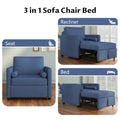 3 In 1 Convertible Sleeper Chair With Adjustable Backrest, Lounger Chair Turns Into Bed, Single Bed For Living Room, Velvet, Ink Blue Blue Velvet