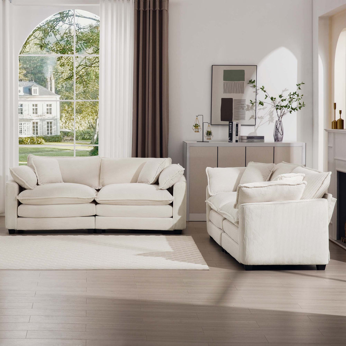 Modern Living Room Sofa Two Piece Set, Suitable For Living Roomset Of 2 Sofa Set With A Single Sofa And A 2 Seater Sofa,Light Beige Corduroy Beige Corduroy 3 Seat