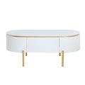 White High Gloss And Gold 1 Shelf Coffee Table White Gold Primary Living Space Drawers Rectangular Wood Metal