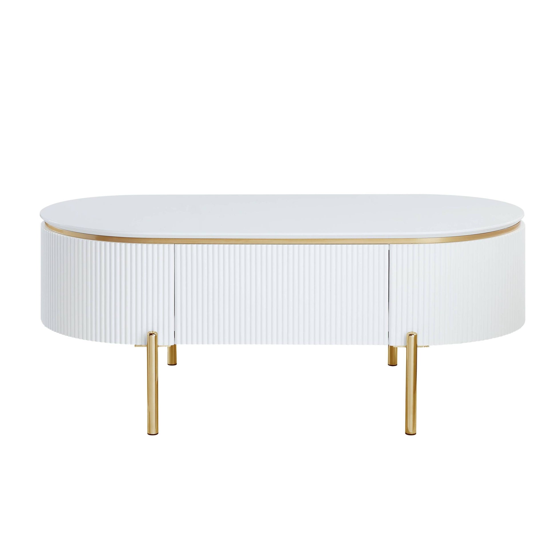 White High Gloss And Gold 1 Shelf Coffee Table White Gold Primary Living Space Drawers Rectangular Wood Metal