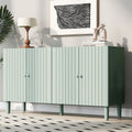 Elegant Four Door Sideboard With Wavy Pattern Doors, Cylindrical Legs, And Sleek Metal Handles, Adjustable, Suitable For Study, Entryway And Living Room Light Green Primary Living Space American