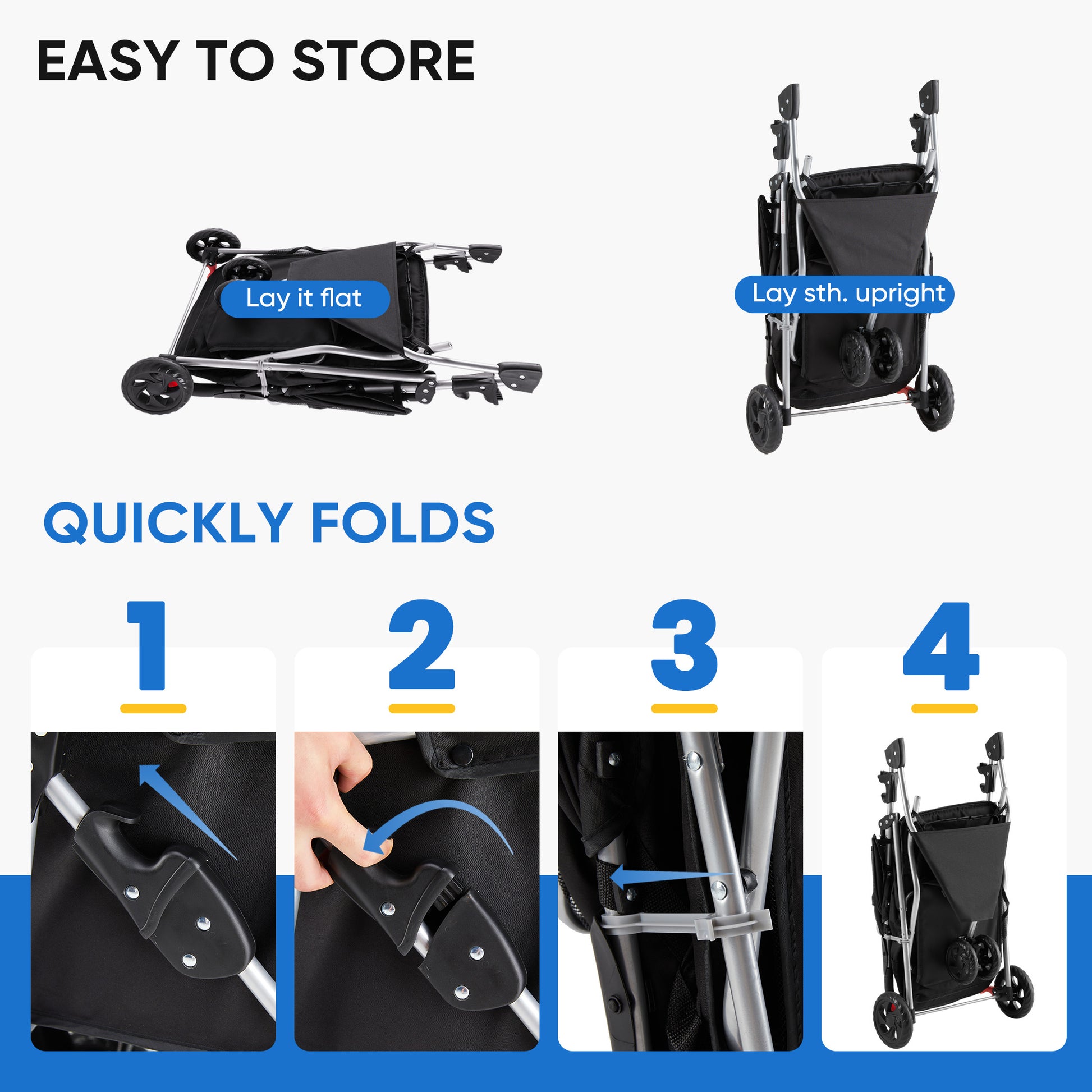 Pet Stroller For Dogs And Cats Foldable,Lightweight, And Durable Ideal For Small To Medium Pets Includes Storage Basket Black Abs