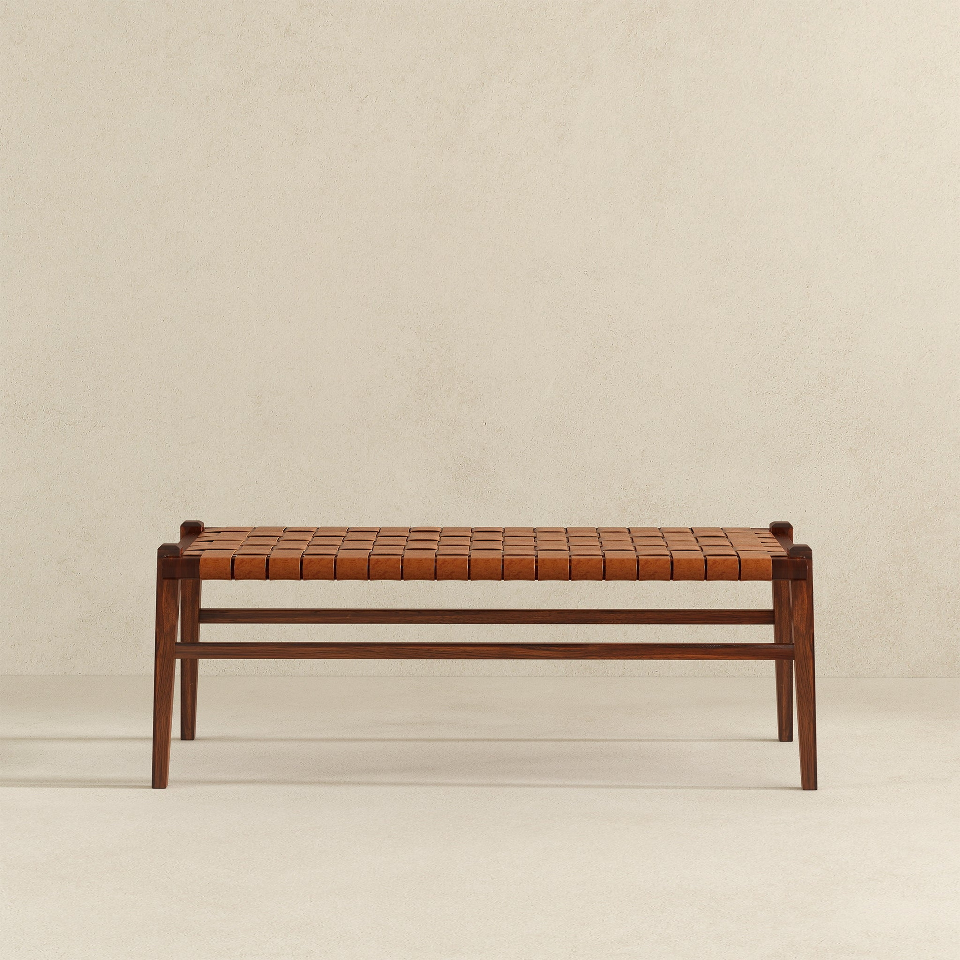 Cody Tan Leather Bench Brown,Tan Brown Genuine Leather Mid Century Modern Genuine Leather,Solid Wood