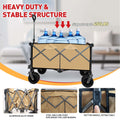 Collapsible Folding Wagon, Push Pull Foldable Beach Wagon Cart Grayish Brown Steel