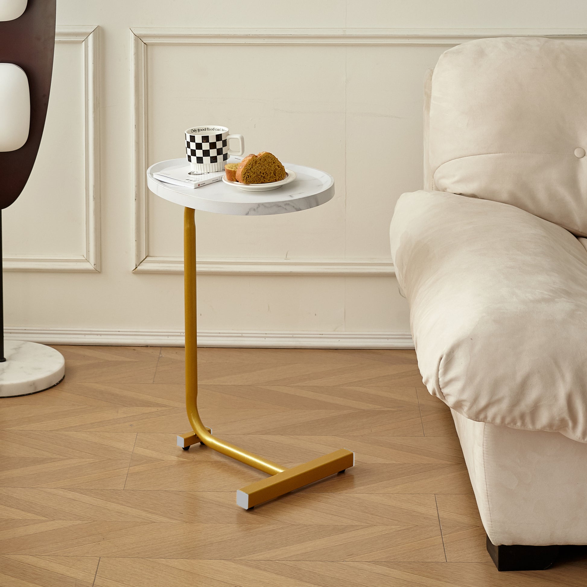 2 Pieces White C Shaped Side Table, C Shaped End Table, Side Table For Couch And Bed, Small Side Table For Small Spaces White Metal