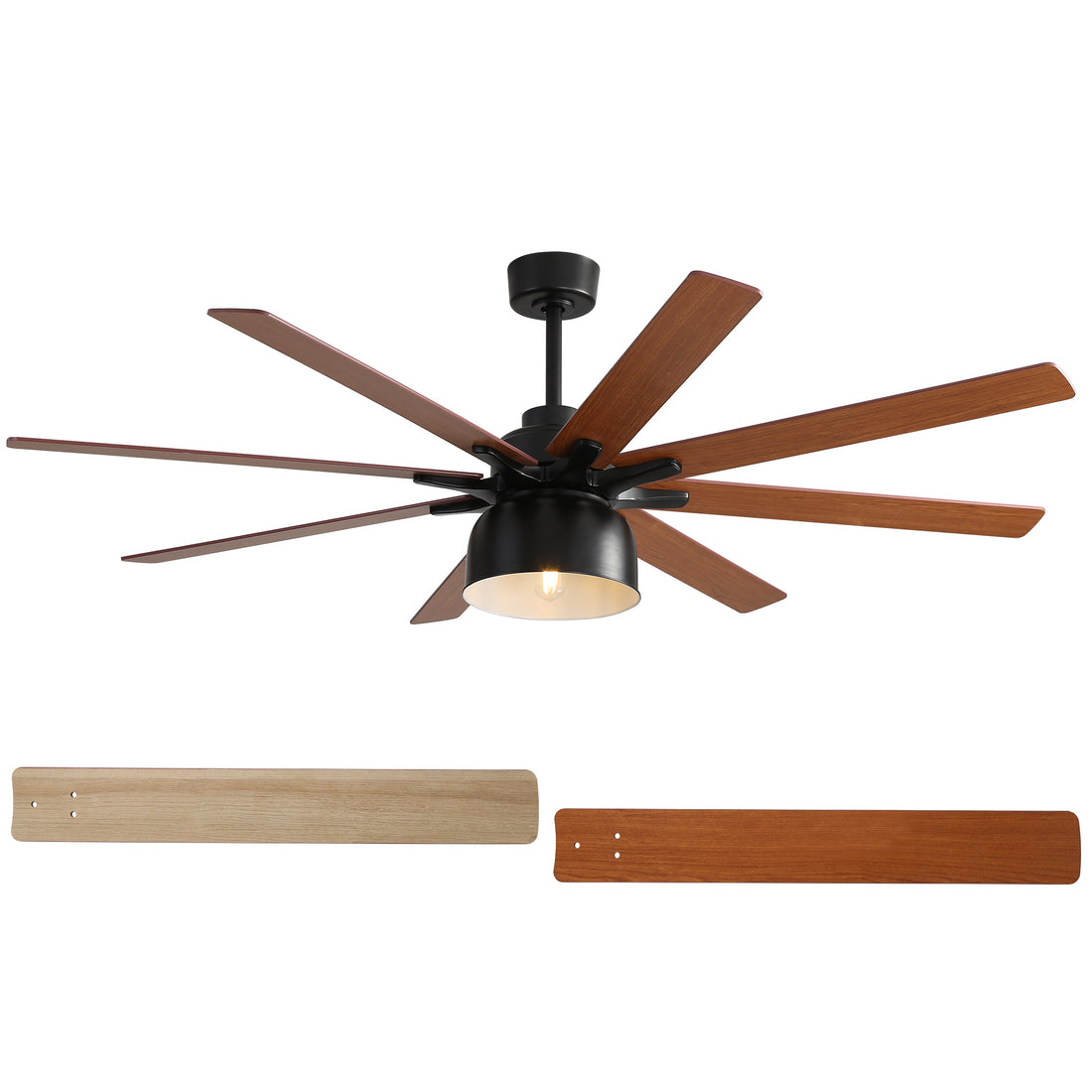 66 Inch Ceiling Fan With 6 Speed Wind 8 Dual Colors Blades Remote Control Reversible Dc Motor With Light Black Plywood