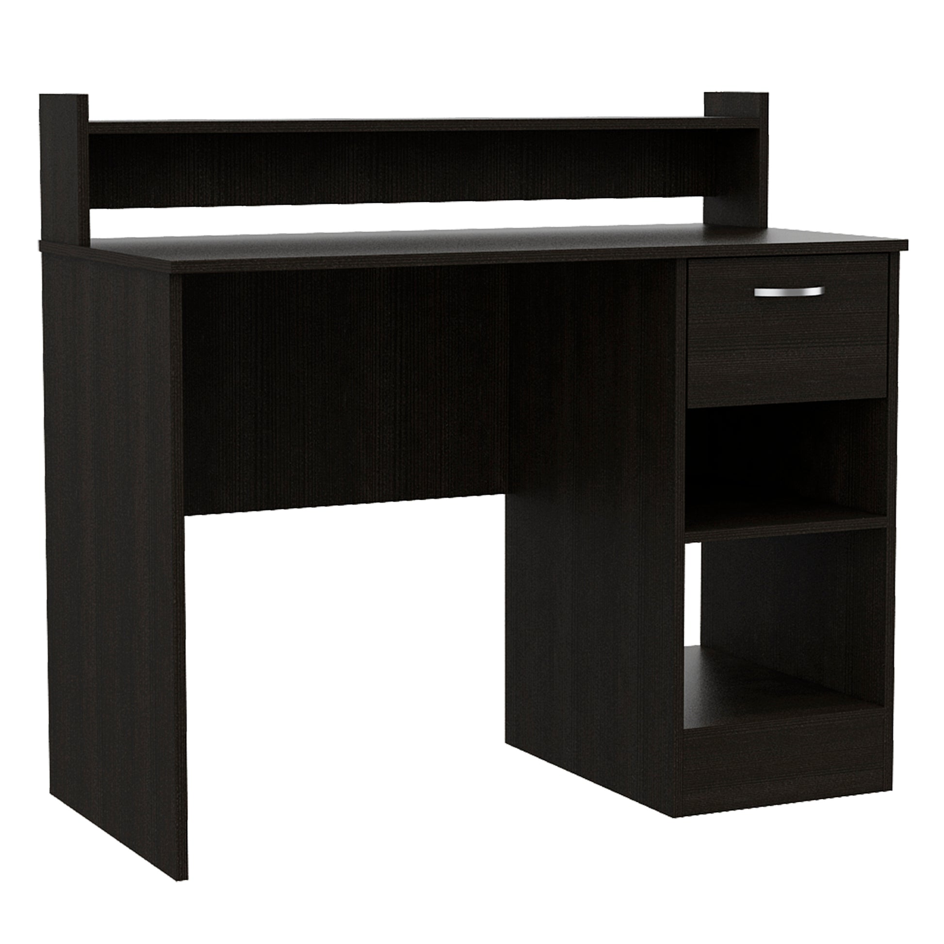 Manaos Writing Computer Deskmultiple Shelves, One Drawer Black Computer Desk Office Modern Freestanding Rectangular Open Storage Desk Rectangular Particle Board Engineered Wood