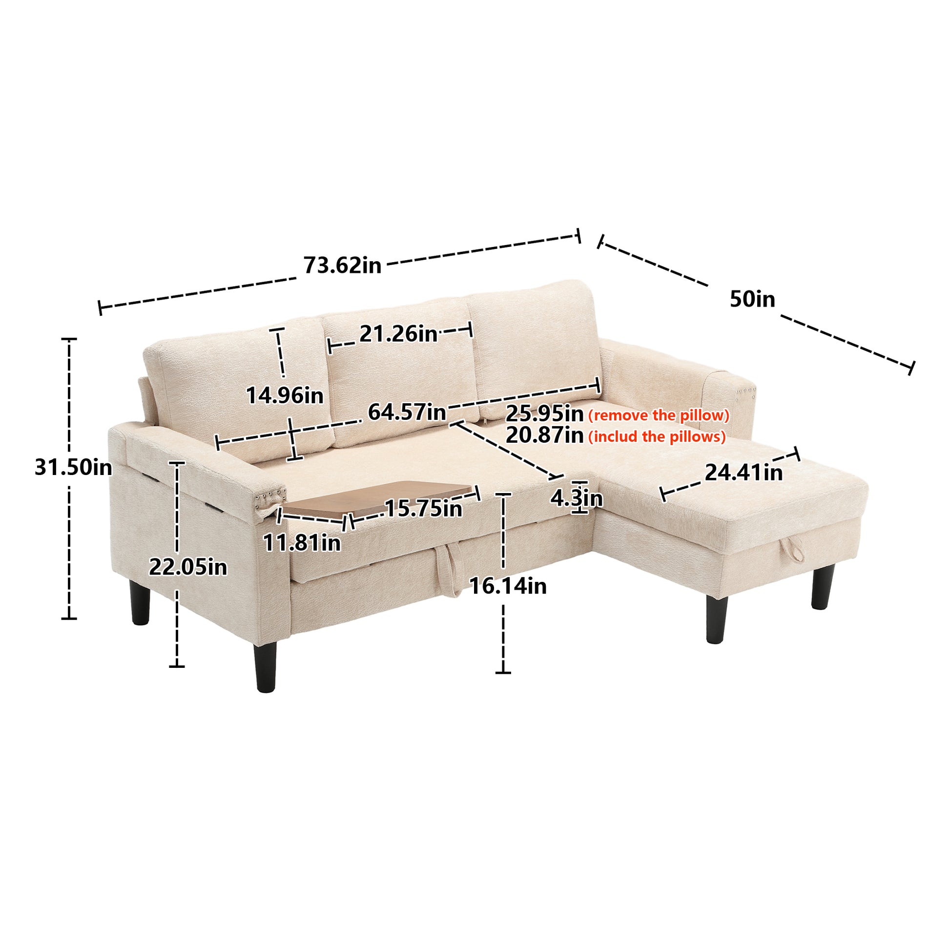 United Sectional Sofa Reversible Sectional Sleeper Sectional Sofa With Storage Chaise Beige Chenille