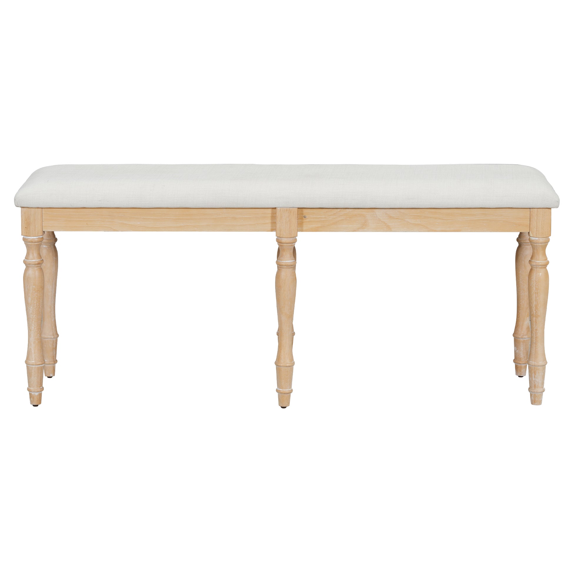 Vintage Traditional 50.4Inch Upholstered Dining Bench With 6 Solid Wood Legs, Natural Natural Dining Room Traditional Rubberwood Foam Rubber Wood