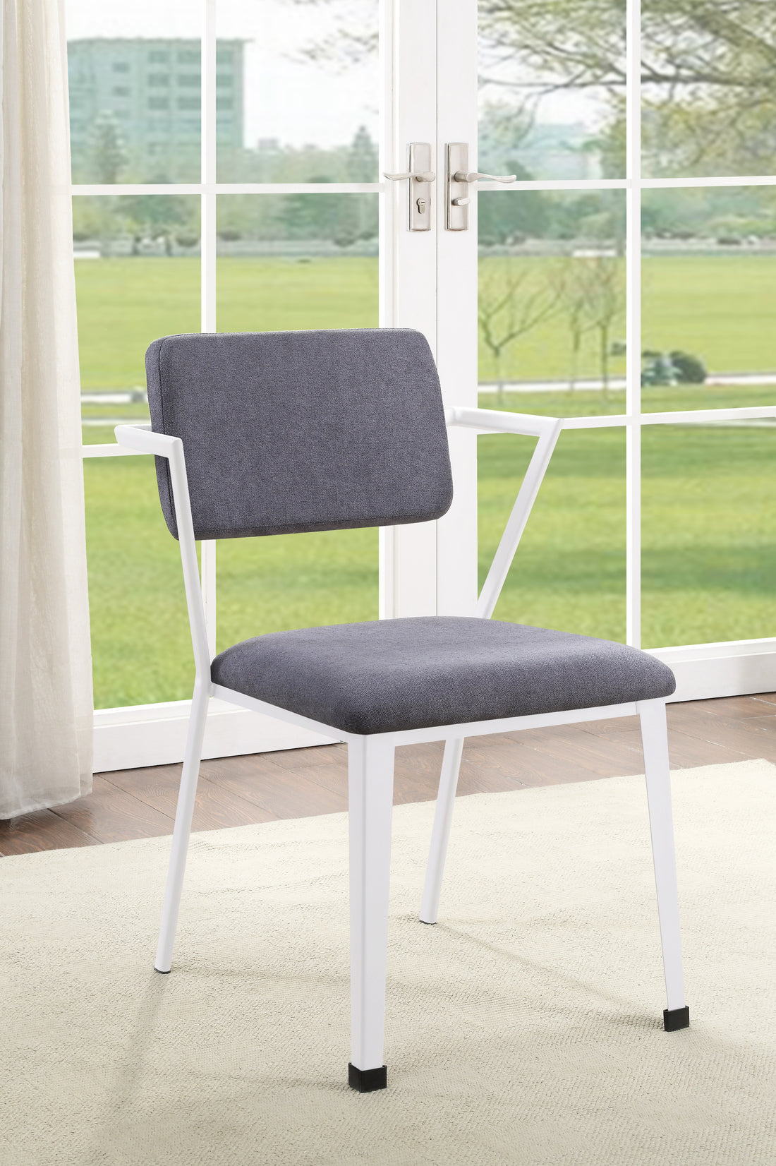 Grey And White Dining Chair With Padded Seat Set Of 2 Solid Grey White Dining Room Arm Chair Solid Back Set Of 2 Fabric Metal