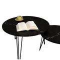 27.56'' Round Nesting Coffee Table Set Of 2, Circular Nesting End Table Set, Round Marble Tabletop, And Sturdy Metal Base For Living Room, Bedroom, Black Black Round Wood Metal