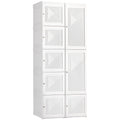 Homcom Portable Wardrobe Closet, Folding Bedroom Armoire, Clothes Storage Organizer With 8 Cube Compartments, Hanging Rod, Magnet Doors, White White Abs