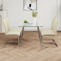 Modern Simple Rectangular Glass Dining Table, Solid Tempered Glass Tabletop, Electroplated Table Legs, Light Yellow Pu Dining Chair Set, Suitable For Restaurant Kitchen Use Set Of 5 Upholstered Chair Glass Light Yellow Seats 4 Metal Rectangular Dining
