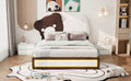 Full Size Upholstered Platform Bed With Bear Shaped Headboard, Led Light Strips, White Brown Box Spring Not Required Full Brown White Wood Bedroom Bed Frame Upholstered