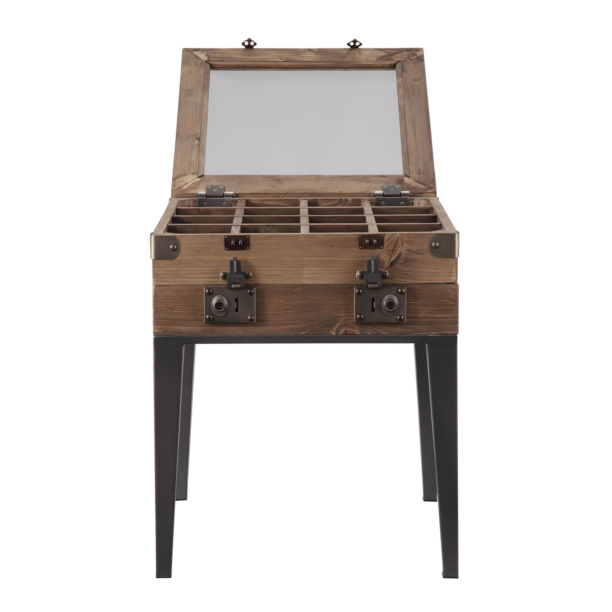 Rustic Oak And Matte Grey Accent Table With Tapered Leg Rustic Primary Living Space Square Wood Metal