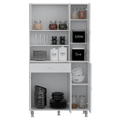 90 Kitchen Pantry Cabinet, Two Open Shelves, One Drawer, Multiple Cabinets, White White Solid Wood Mdf Engineered Wood