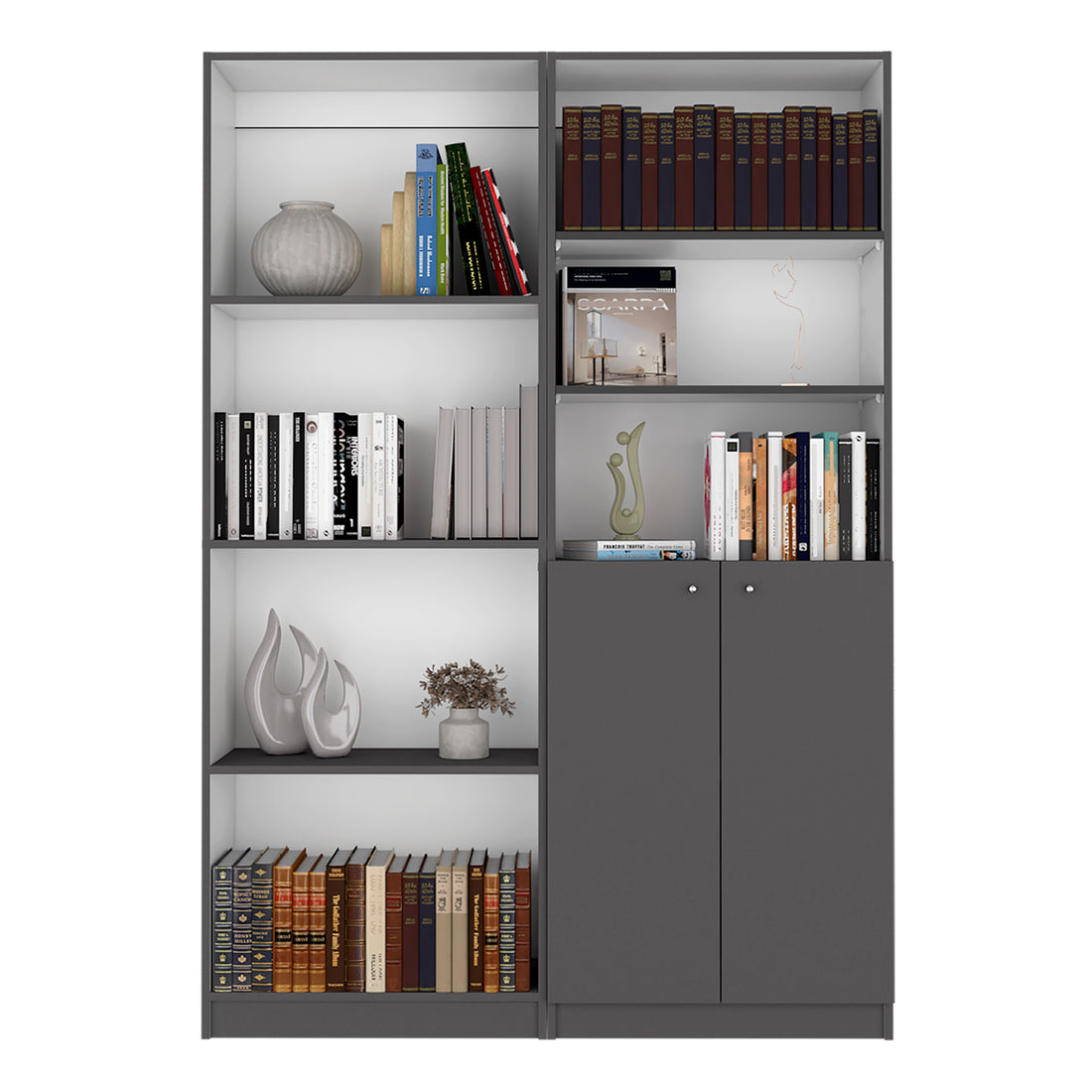 Dupree 2 Piece Home Bookcase Set, 49" Wide With 9 Shelvesliving Room Matt Gray White Freestanding 5 Or More Shelves Multicolor Office Shelves Included Modern Particle Board