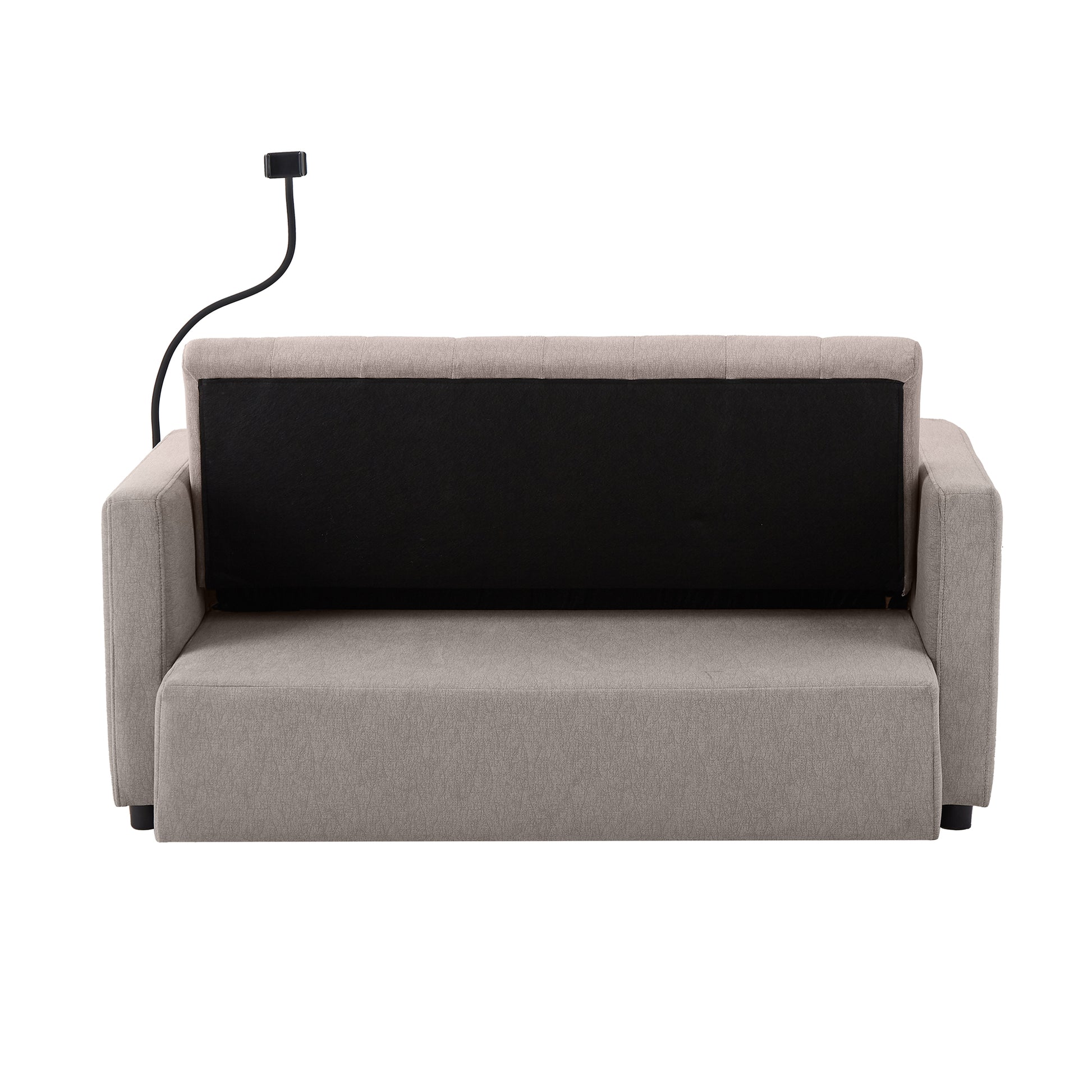 55.9" Convertible Sofa Bed Loveseat Sofa With Three Usb Ports, Two Side Pockets, Two Cup Holders And 360 Swivel Phone Holder For Living Room, Light Grey Light Grey Foam Polyester 2 Seat