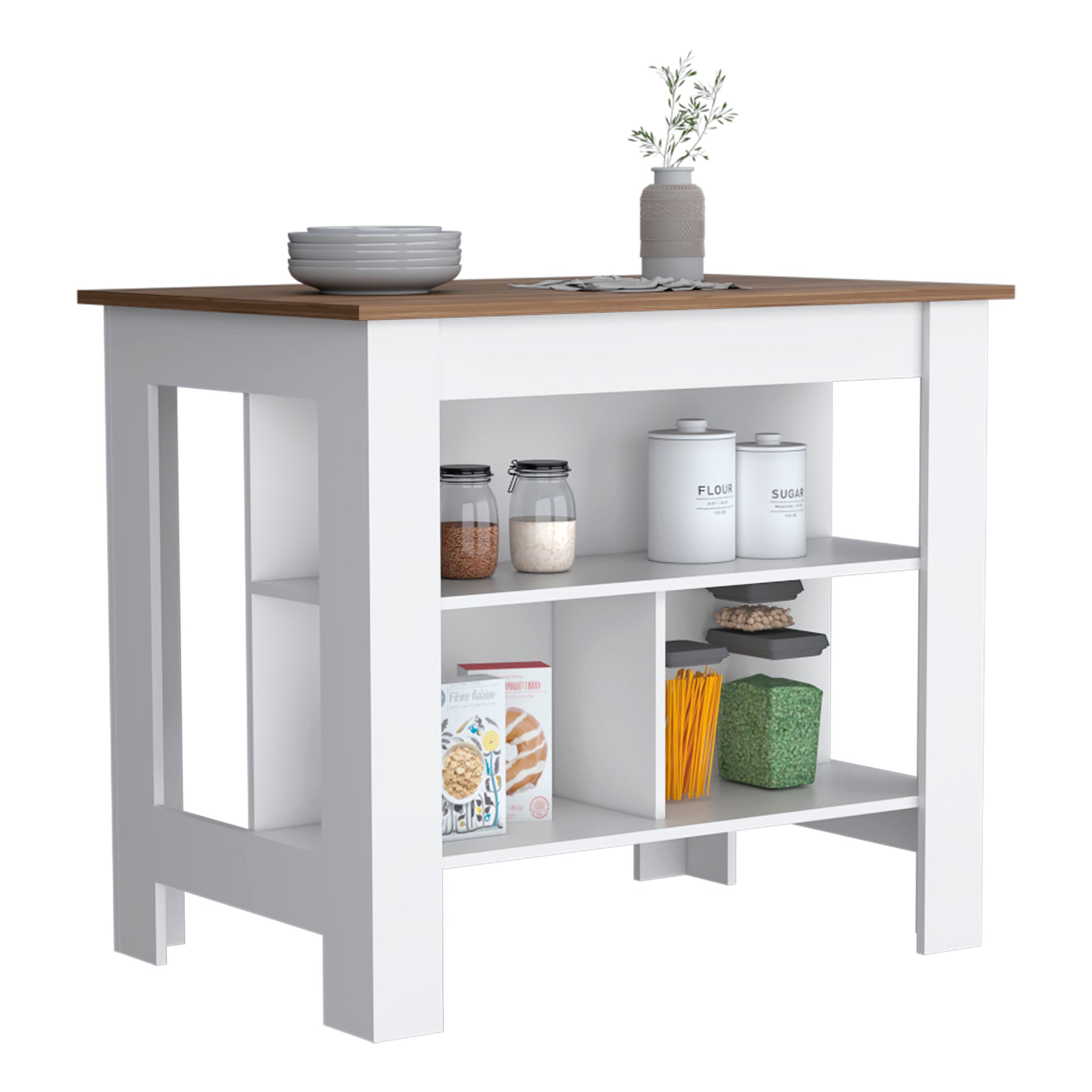 Cortes Kitchen Island 2 Tier Shelf 40" Width And Large Work Top Multi Dining Room Modern Rectangular Stationary Kitchen Islands Particle Board Medium 40 55In