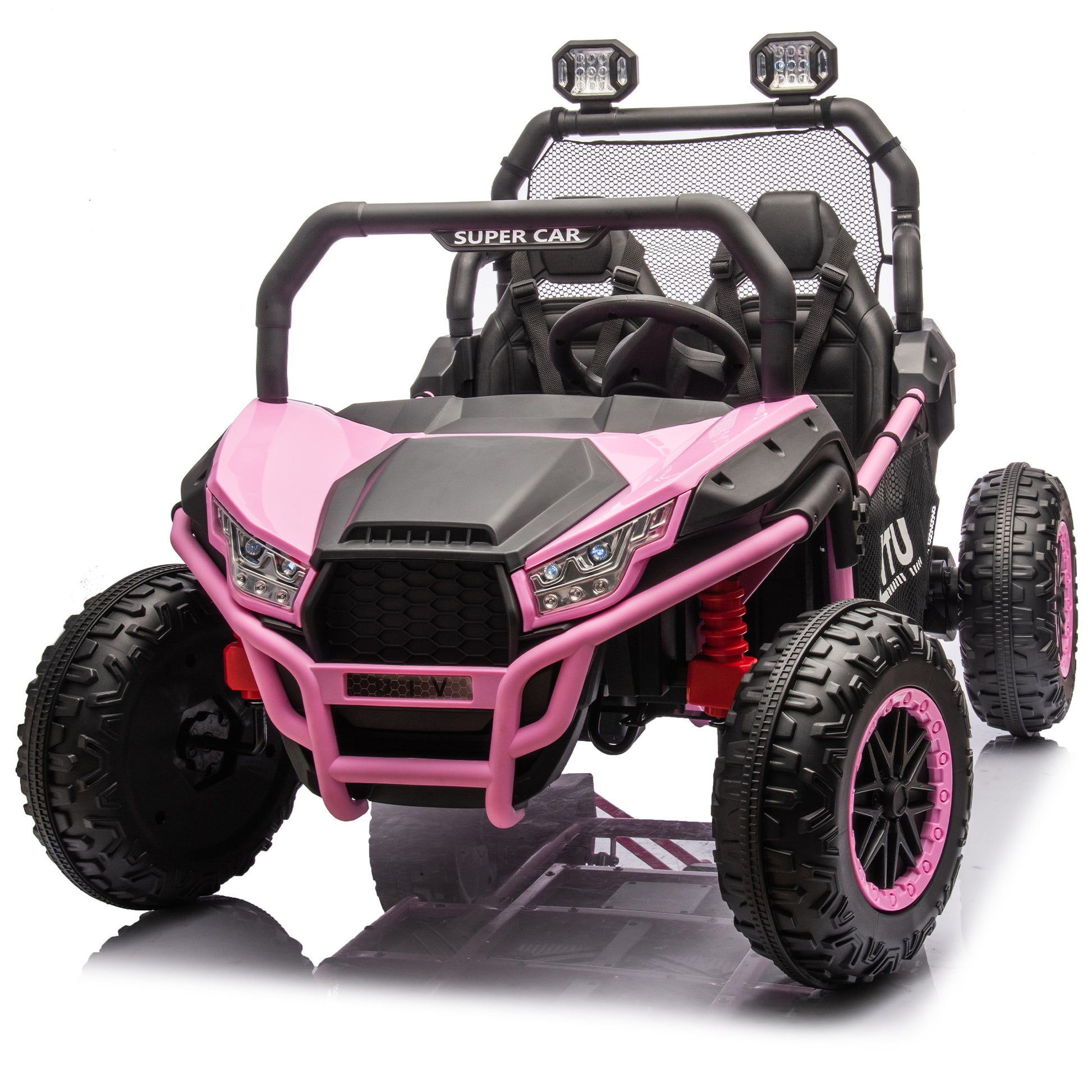 24V Two Seater Kids Ride On Utv W Parents Control,400W Super Power,Four Wheel Suspension,Led Light With Rear Searchlight,Bluetooth,Mp3,Music,Rear Storage Space,Speeds 3.73 4.97Mph For Kids Aged 3 . Pink Polypropylene