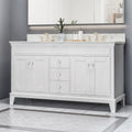 61'' Cararra White Marble Vanity Top&Ceramic Sink White Marble Marble