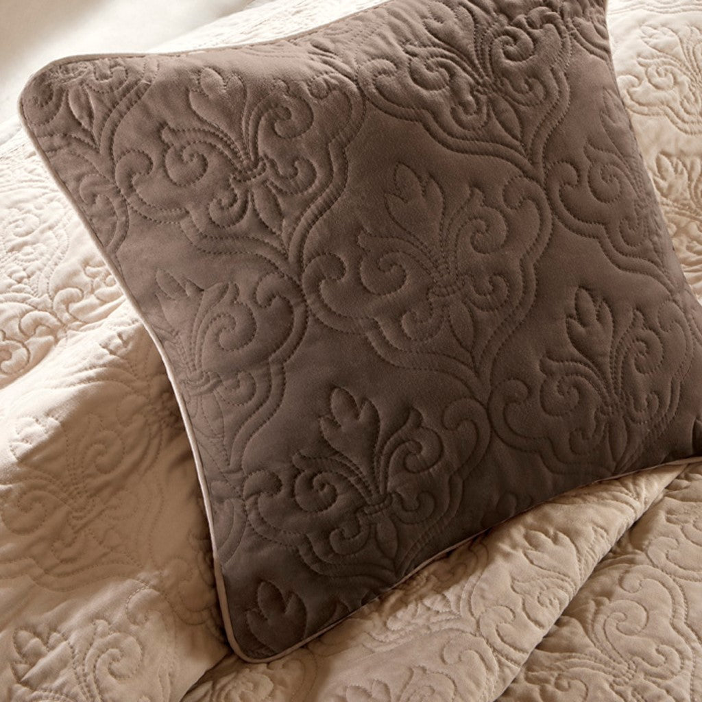 7 Piece Quilt Set With Euro Shams And Throw Pillows Beige Full Queen Full Beige Cotton