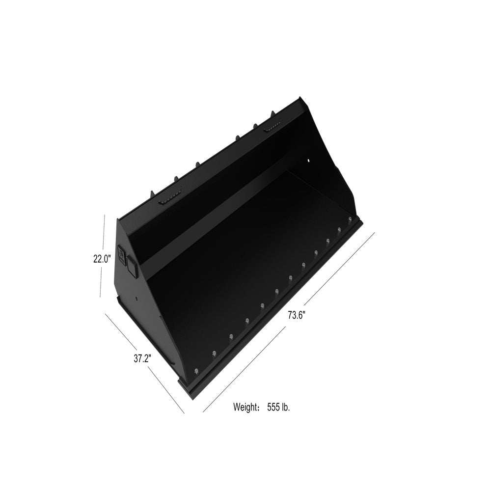 72" Skid Steer All Season Clean Up Bucket Attachment, Heavy Duty Smooth Bucket Quick Attach, Universal Mount Black Steel