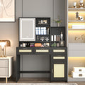 Makeup Vanity With Lights In 3 Colors & Openable Mirror, Vanity Desk With 4 Drawers & 1 Cabinets & Shelves, Vanity Table Rattan Vanity Dresser, For Bedroom Sliding Black Drawer 4 Drawers Bedroom Extra Deep Drawers Mdf