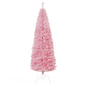 Homcom 7' Tall Unlit Slim Douglas Fir Artificial Christmas Tree With 818 Realistic Branch Tips, Pink Pink Plastic