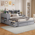 Full Size Wooden Platform Bed With Multi Functional Storage Space, Nightstand, 2 Drawers, Usb Ports And Desk, Gray Full Gray Wood