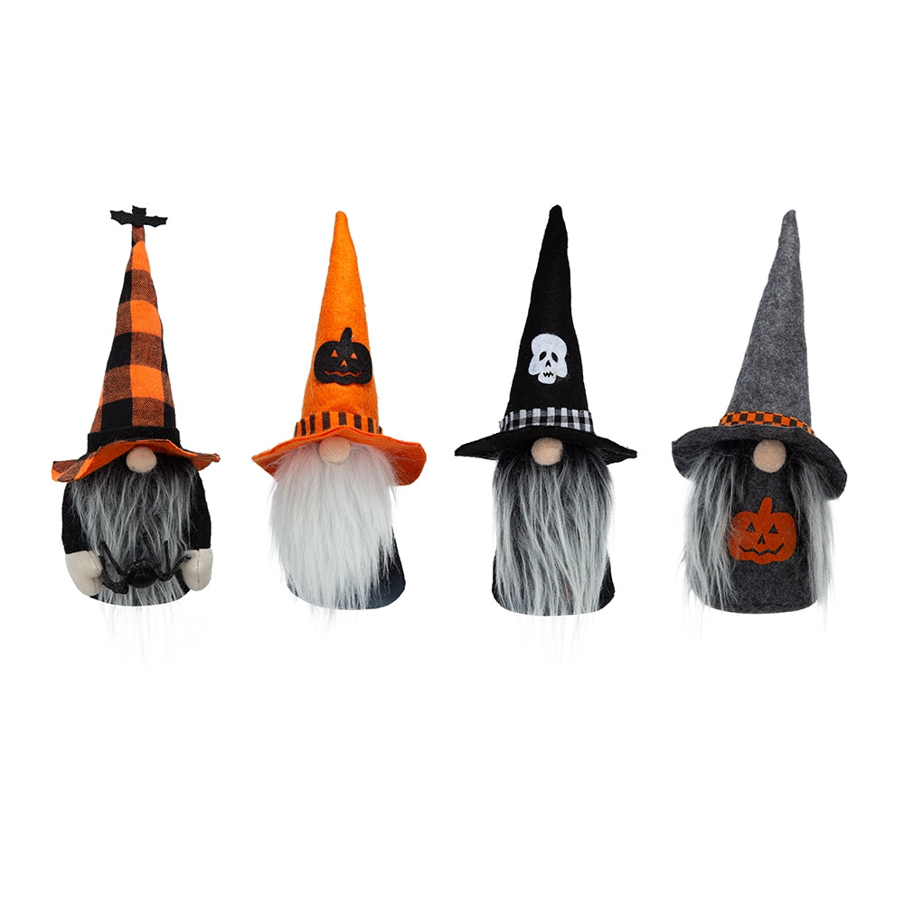 Set Of 4, 12"H Halloween Gnome Decor, Black Orange Gray Black,Gray,Orange Polyester