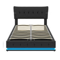 Upholstered Platform Full Size Hydraulic Storage Bed, Lift Up Storage Bed With Rgb Led Light, Pu Leather Headboard And Footboard, No Box Spring Needed, Black Full Black Wood Metal