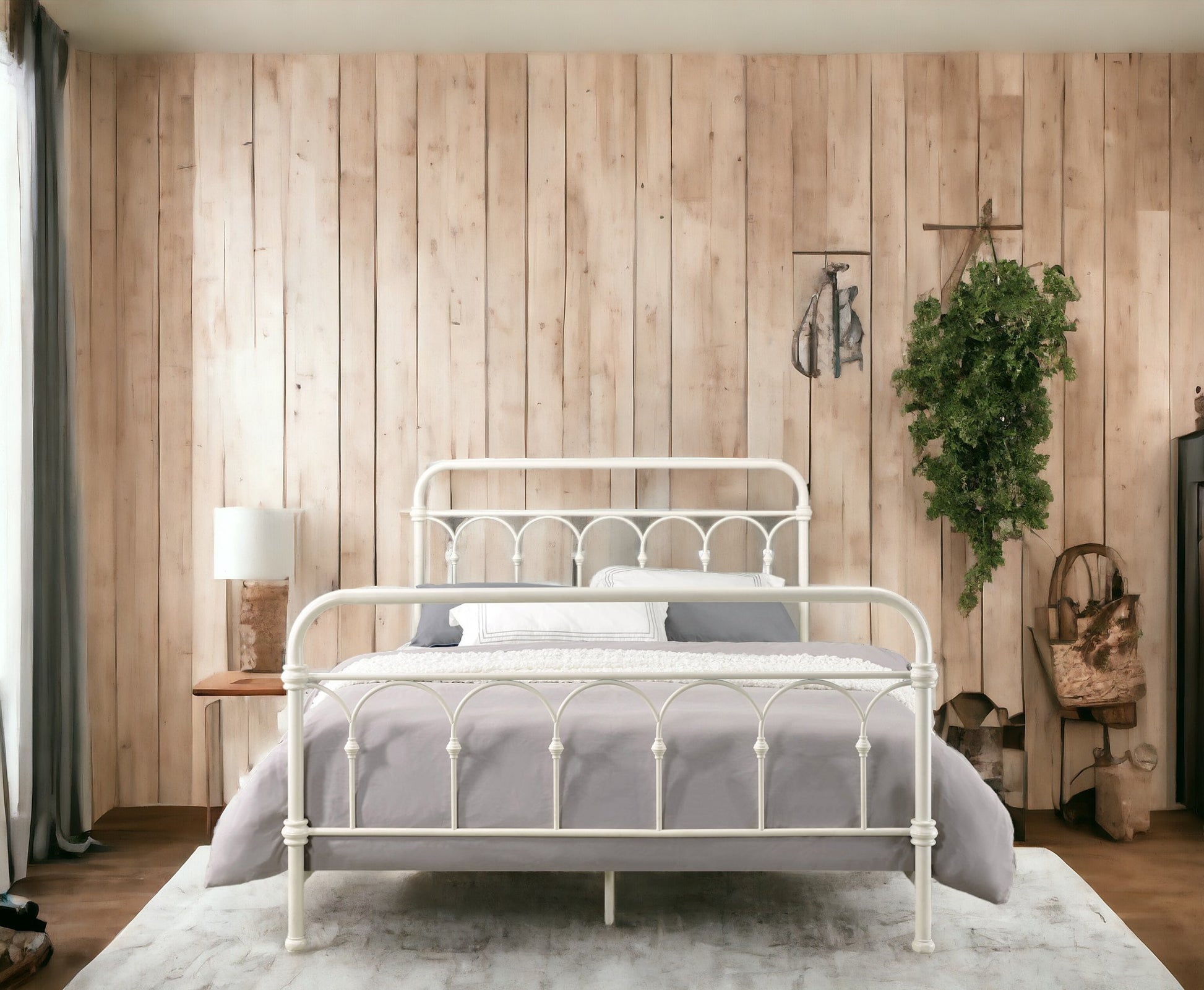 White Full Bed With Spindle Headboard Box Spring Required Full White Metal Bedroom Slat Beds Metal