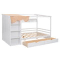 Full Size House Bed With Two Drawers And Wardrobe,White Full White Solid Wood