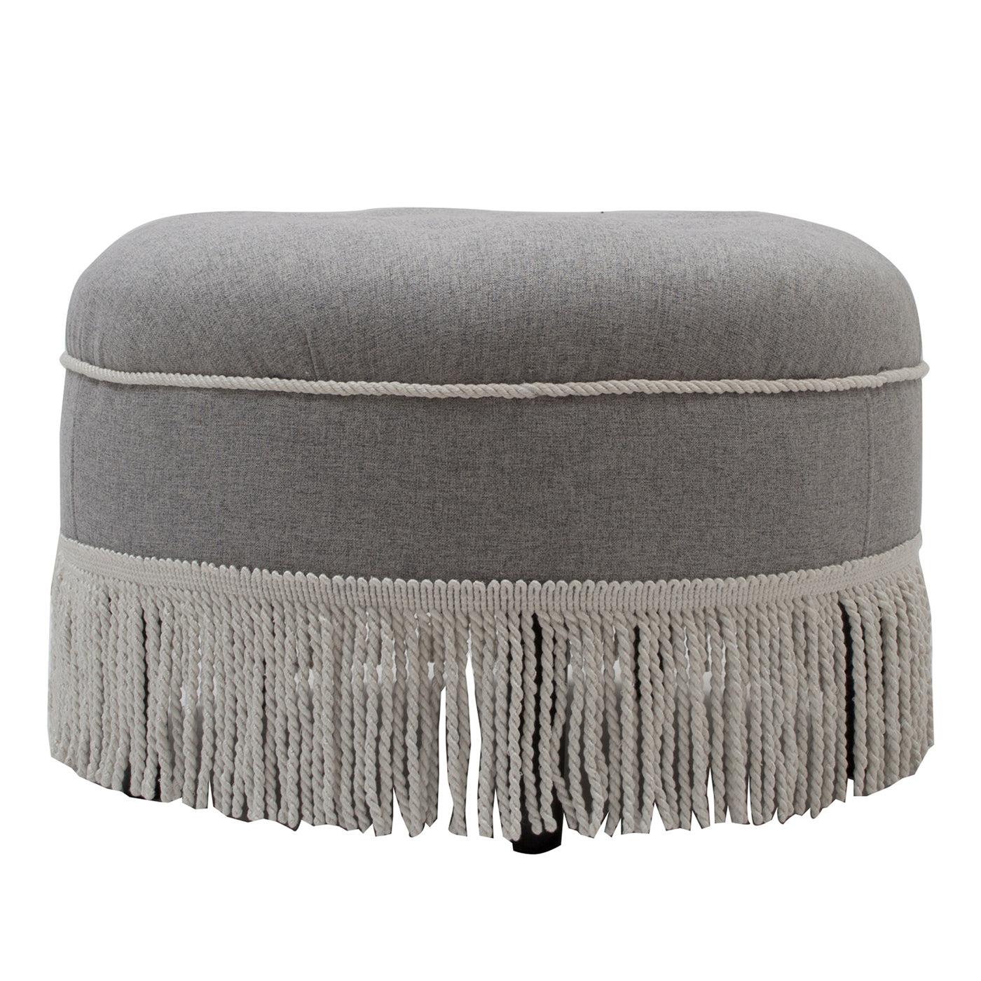 Yolanda 24" Round Upholstered Accent Ottoman, Light Gray Polyester With Ivory Trim Gray Foam Polyester