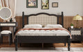 Full Size Wooden Platform Bed With Natural Rattan Headboard, Vintage Bed Frame With Wooden Slat Support, Black Expected Arrival Time: 08.23 Box Spring Not Required Full Black Wood