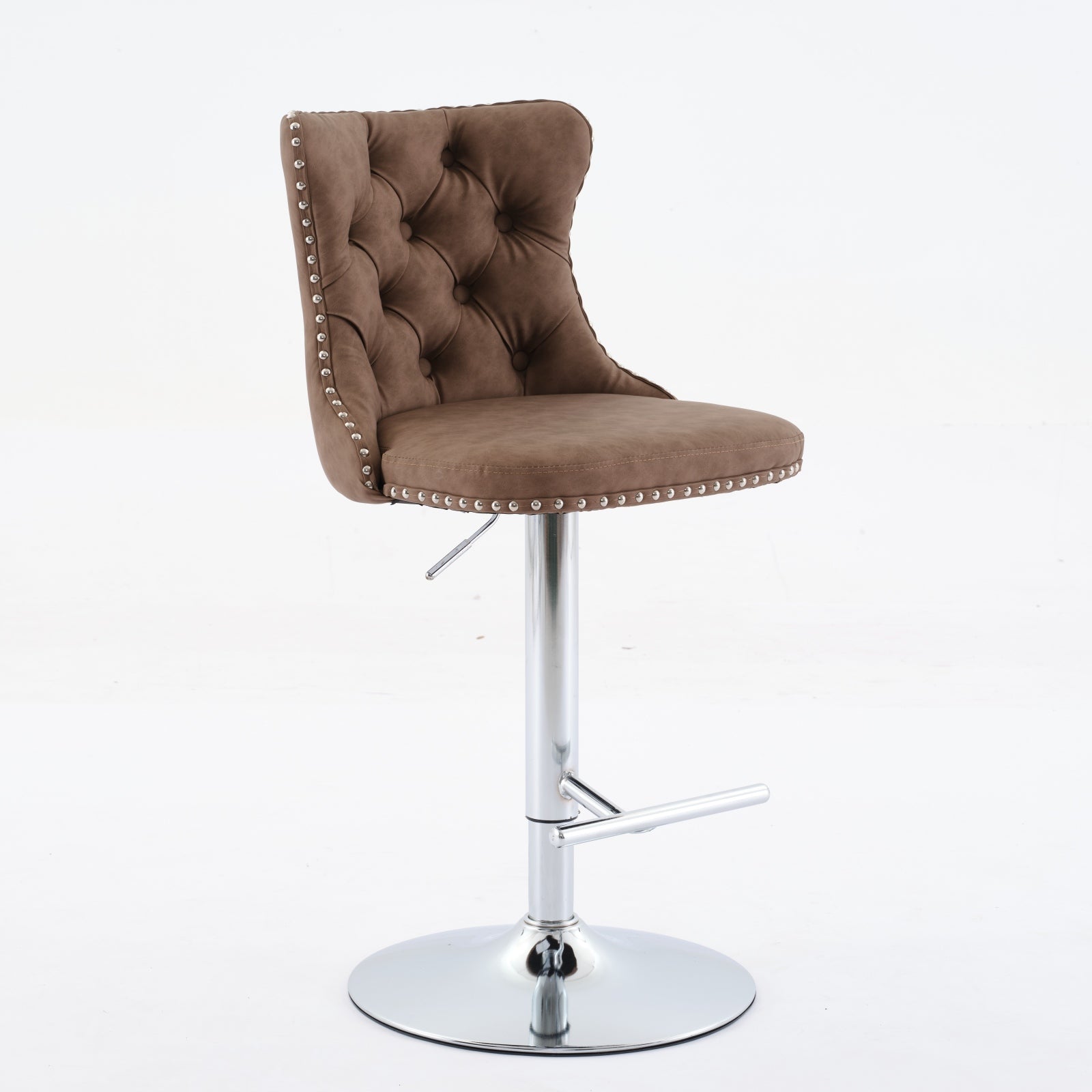 Swivel Pu Leather Barstools Adjusatble Seat Height From 25 33 Inch, Chrome Base Bar Stools With Backs Comfortable Tufted For Home Pub And Kitchen Island, Beige,Set Of 2,1512Br Brown Dining Room American Design Bar Stools Wing Back Set Of 2 Foam Pu