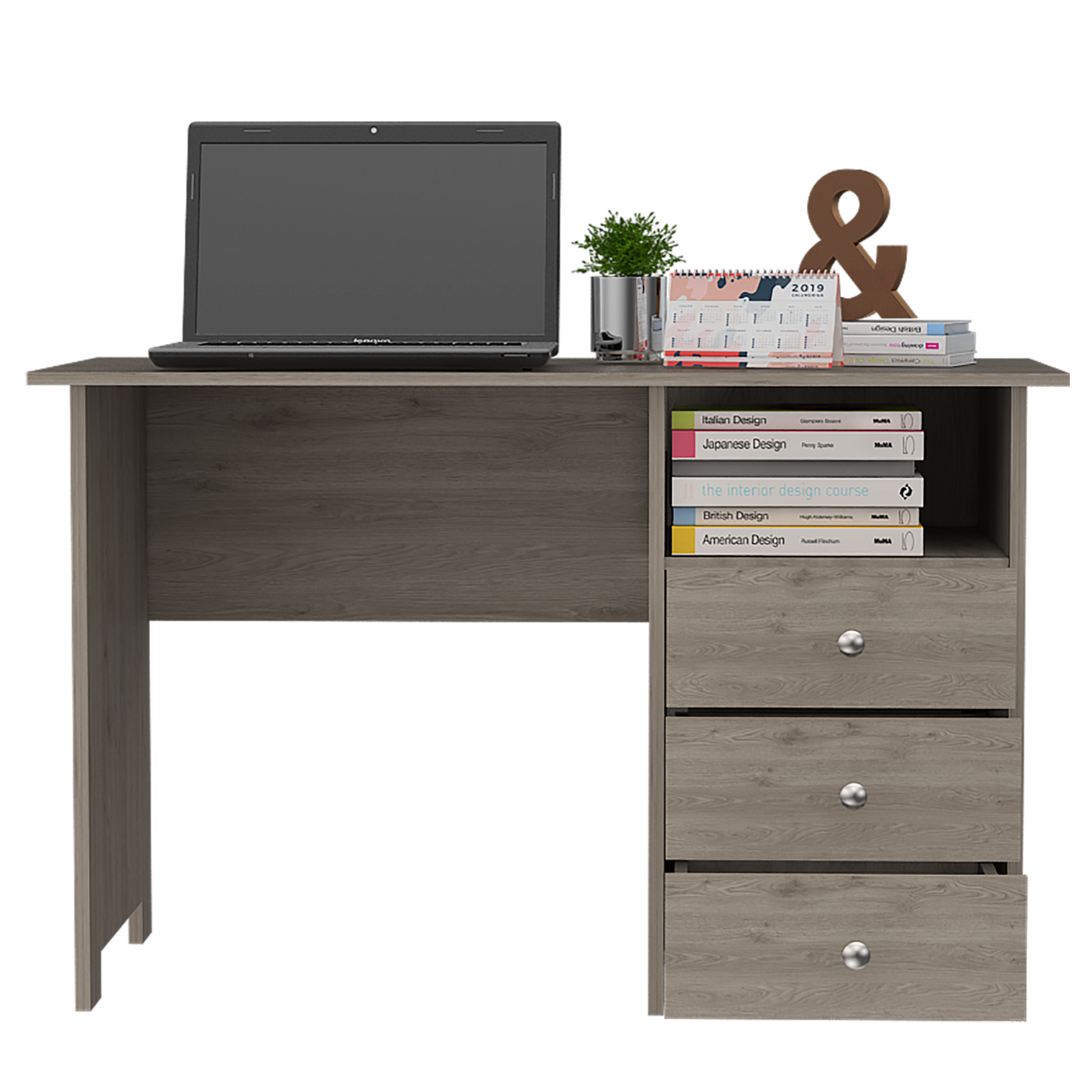 Jacksonville 3 Drawers Computer Desk With Open Storage Cabinet Triangular Office Pine Rectangular Beige Computer Desk Contemporary Manual Freestanding Rectangular Open Storage Desk Melamine Particle Board