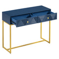 Modern Sleek Console Table Two Drawers With Stripe Design For Living Room And Entryway Navy Navy Mdf