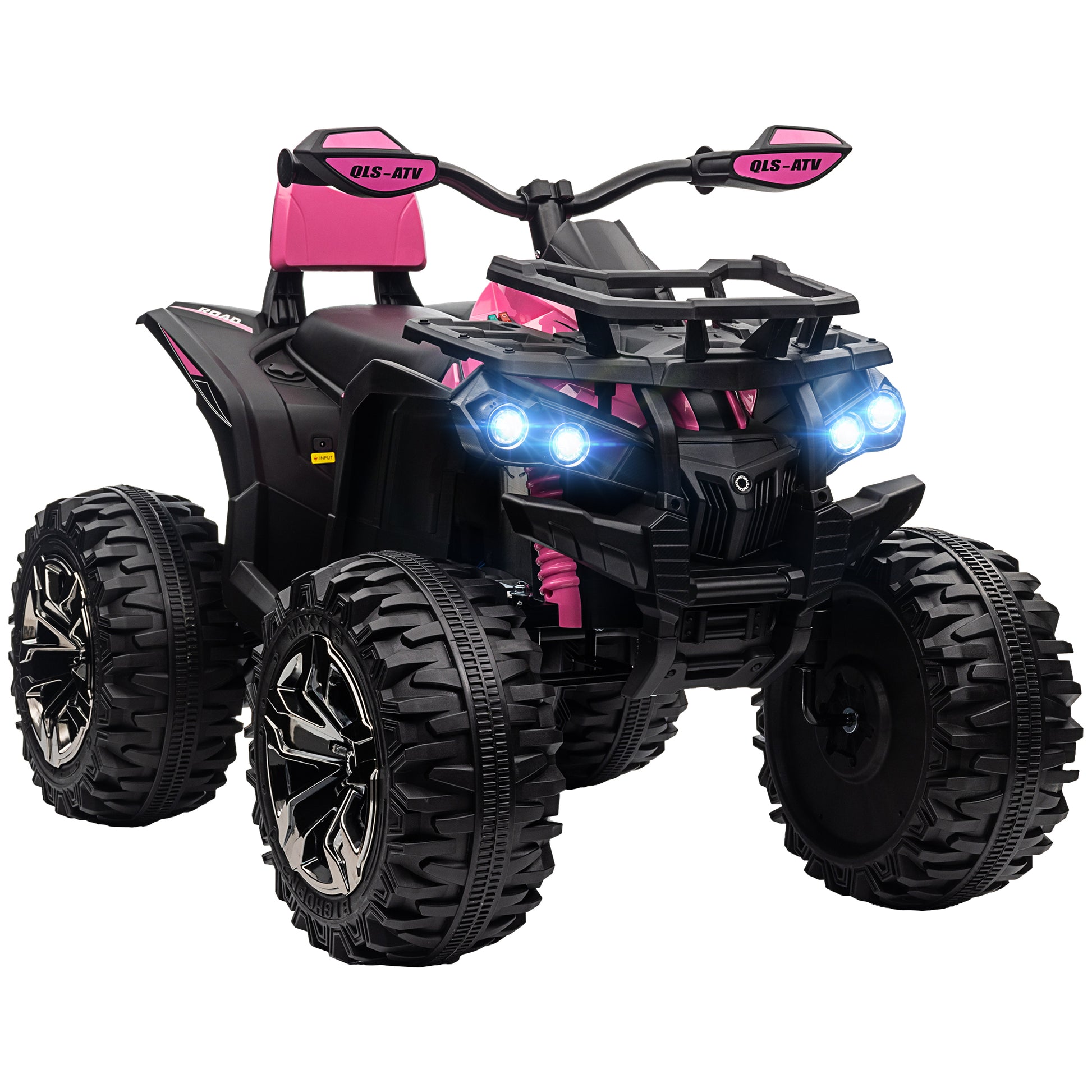 Aosom 12V Kids Atv Ride On Four Wheeler Toy Car With Music, Realistic Headlights, Wide Wheels, Rechargeable Battery Powered, For Boys And Girls, Pink Pink Steel