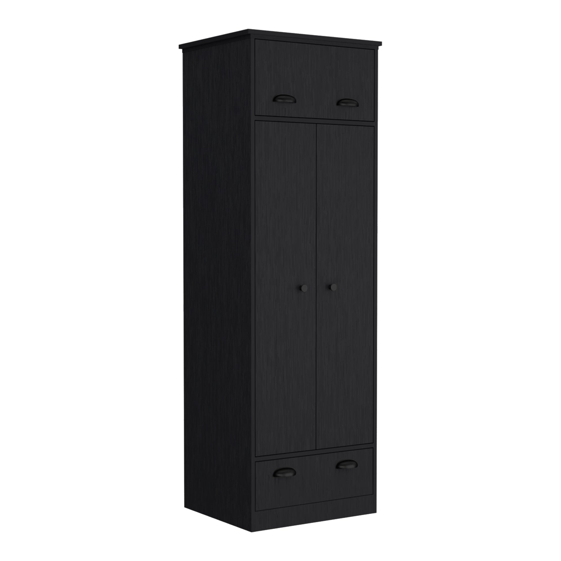 Falkland Armoire With 1 Drawer And 1 Hinged Drawer With Handles Black Black Bedroom Modern Particle Board