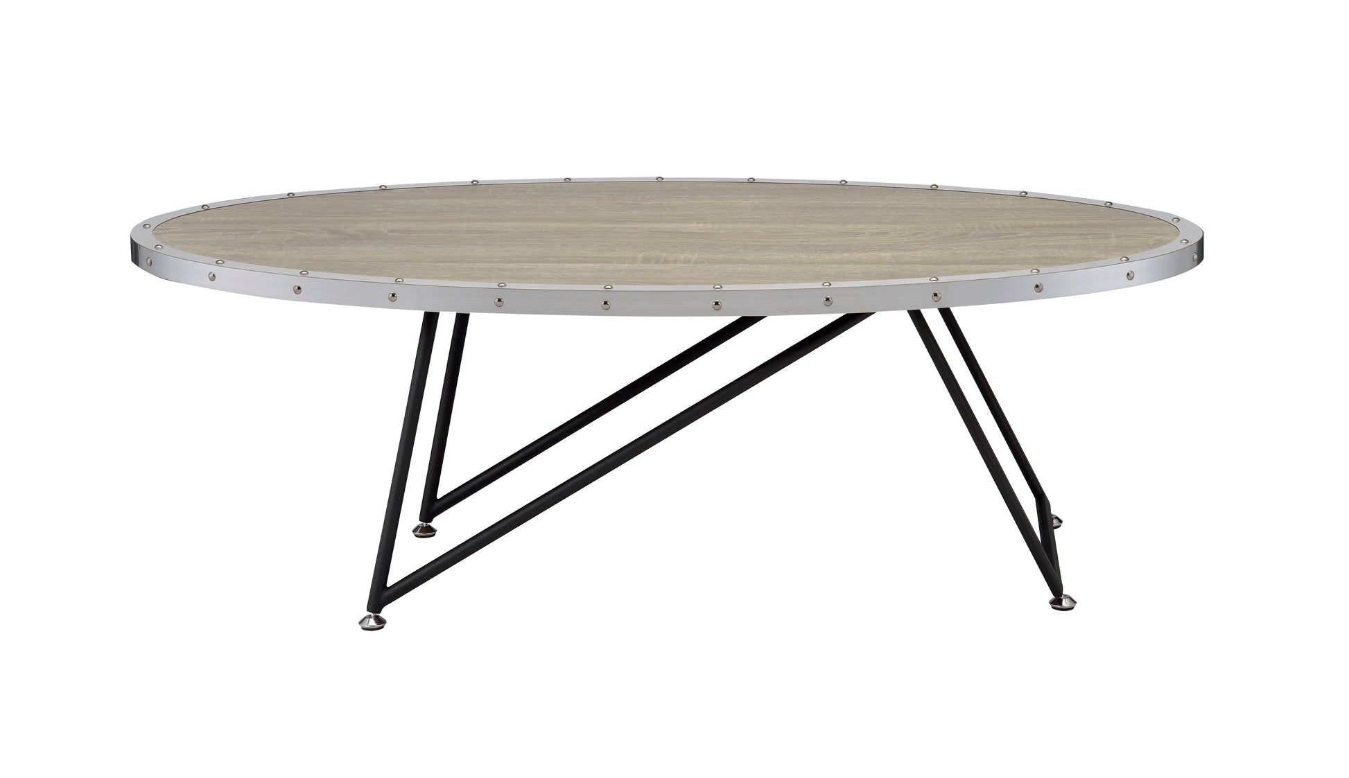 Allis Weathered Gray Oak & Metal Finish Coffee Table Black,Oak Metal,Synthetic Wood
