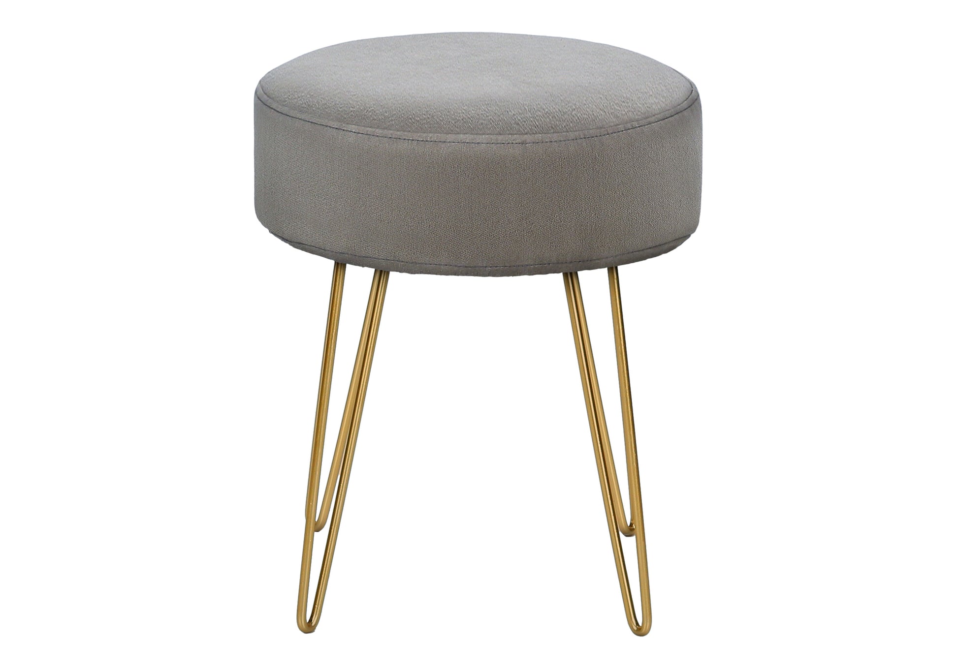 Ottoman, Pouf, Footrest, Foot Stool, 14" Round, Grey Fabric, Gold Metal Legs, Contemporary, Modern Grey Foam Polyester