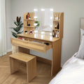 Vanity Desk Set Stool & Dressing Table With Led Lighting Mirror Drawer And Compartments Modern Wood Cosmetic Table Chest Of Drawers Nature Color Natural Wood Particle Board