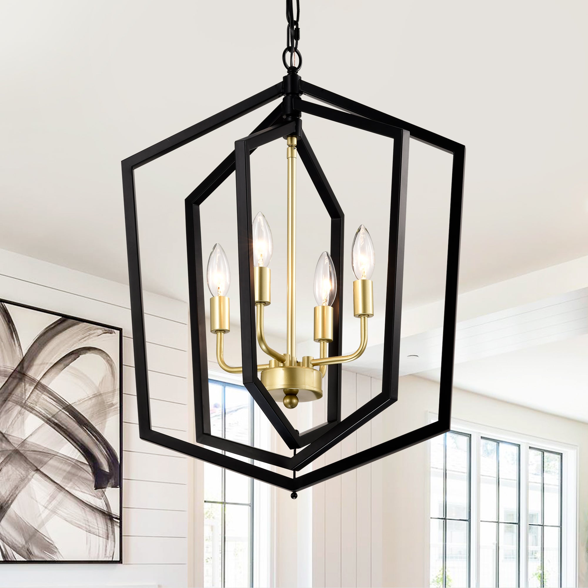 18.11" Matte Black Gold Chandelier For Dining Room, 4 Light Kitchen Chandelier Light Fixture Modern Metal Industrial Chandeliers For Farmhouse Entryway Living Room E12 Bulbs Not Included Matte Black Ceiling Lights American Design,Luxury,Modern,Vintage